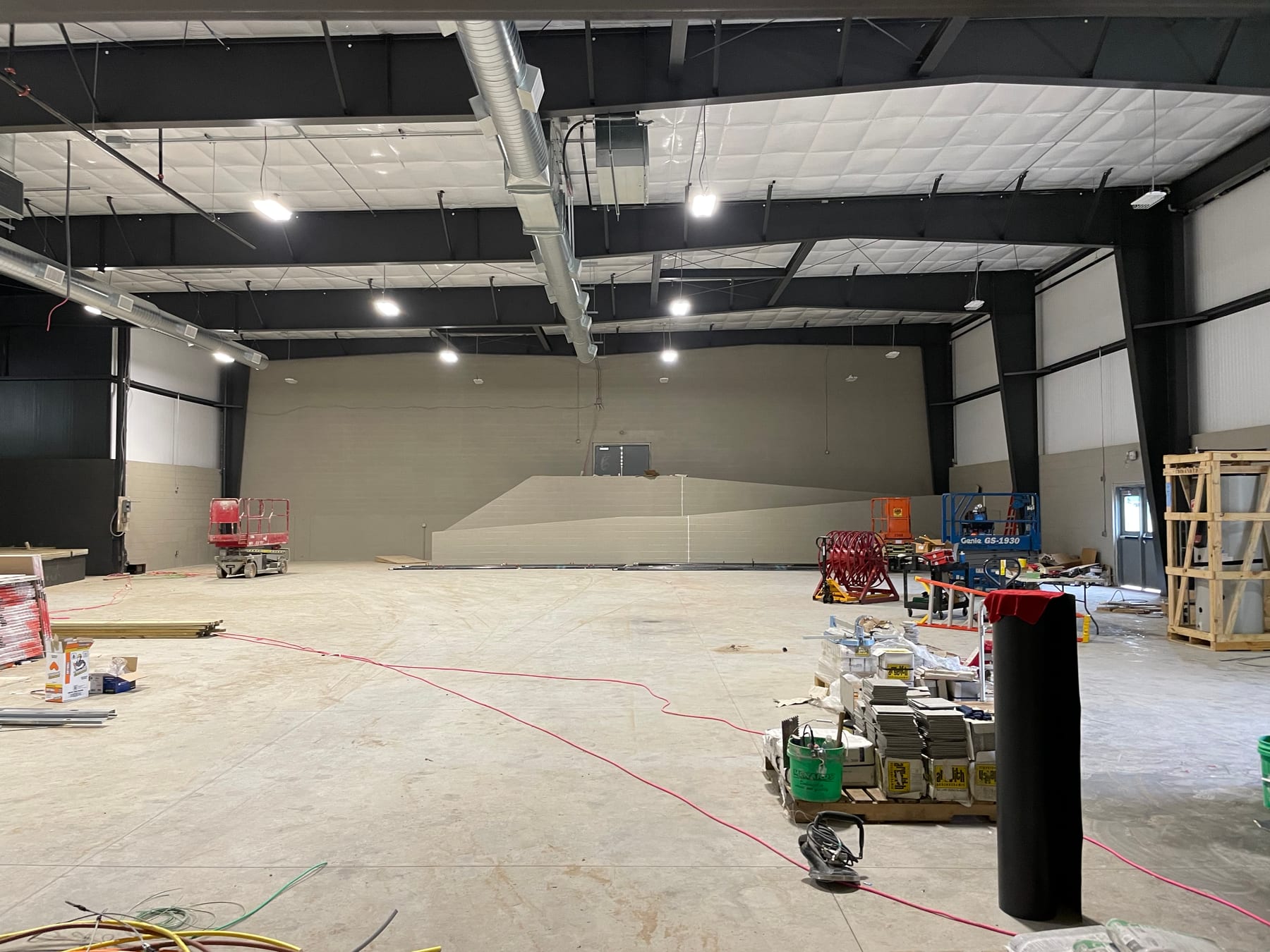 New gymnasium at Algoma Christian School — lighting and power complete, Kent City, MI